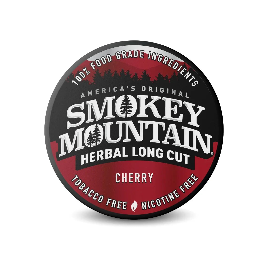 Smokey Mountain Herbal Long Cut Cherry packaging on a white background