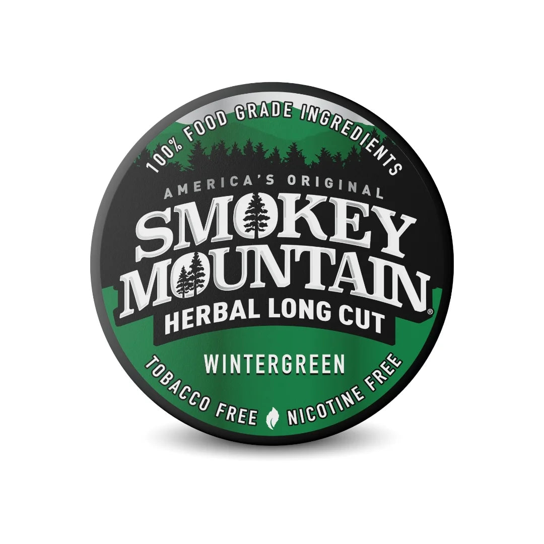 Smokey Mountain Herbal Long Cut Wintergreen product packaging on a white background