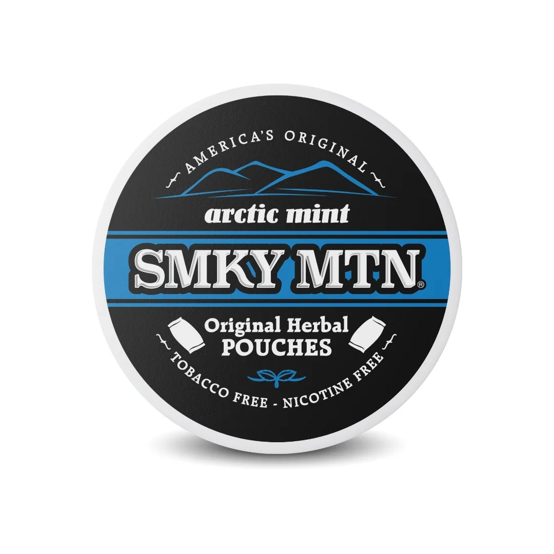 Smokey Mountain Arctic Mint Original Herbal Pouches container on a white background