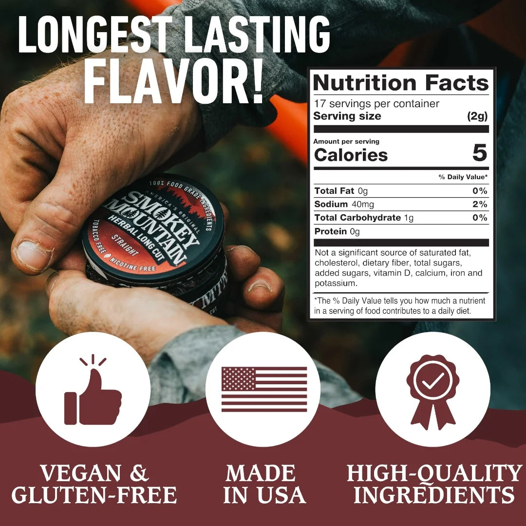 Hand holding a container of a product with nutrition facts, vegan/gluten-free, made in USA, and high-quality ingredients labels.