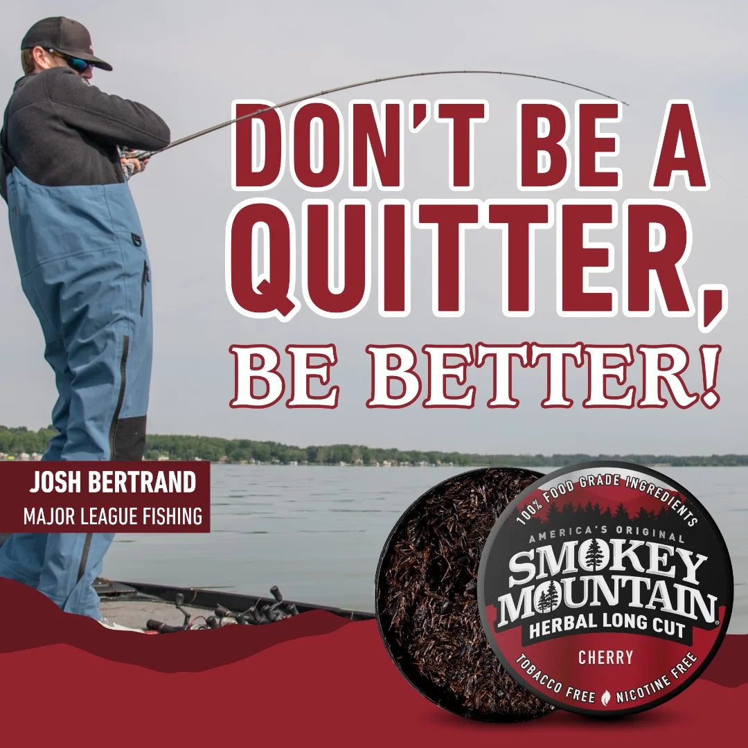 Book cover with a fishing scene and Smokey Mountain Tobacco product, featuring motivational text.
