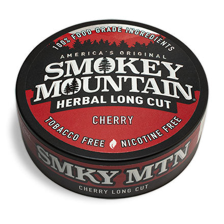 A can of smokey mountain cherry long cut on a white background.