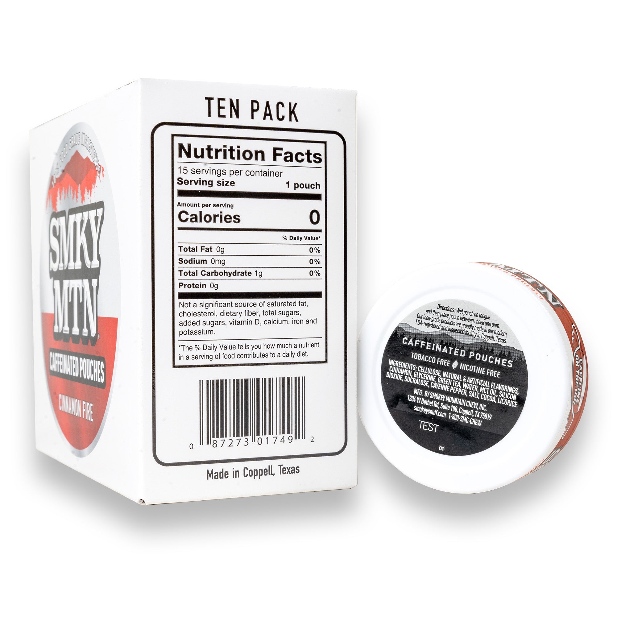 Smokey Mountain Cinnamon Fire Caffeinated Pouches product label White Background