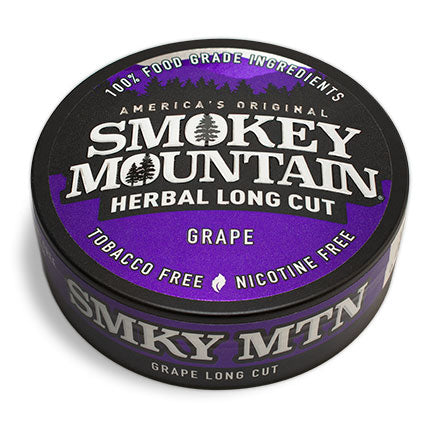 A can of smokey mountain grape long cut on a white background.