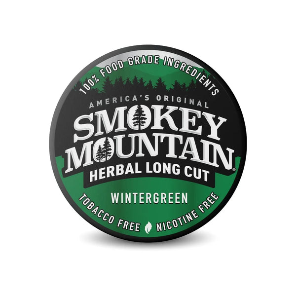 Smokey Mountain Herbal Long Cut Wintergreen product packaging on a white background