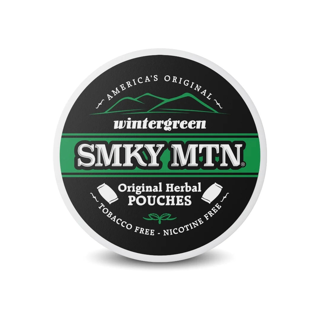 Smokey Mountain wintergreen herbal pouches container on a white background