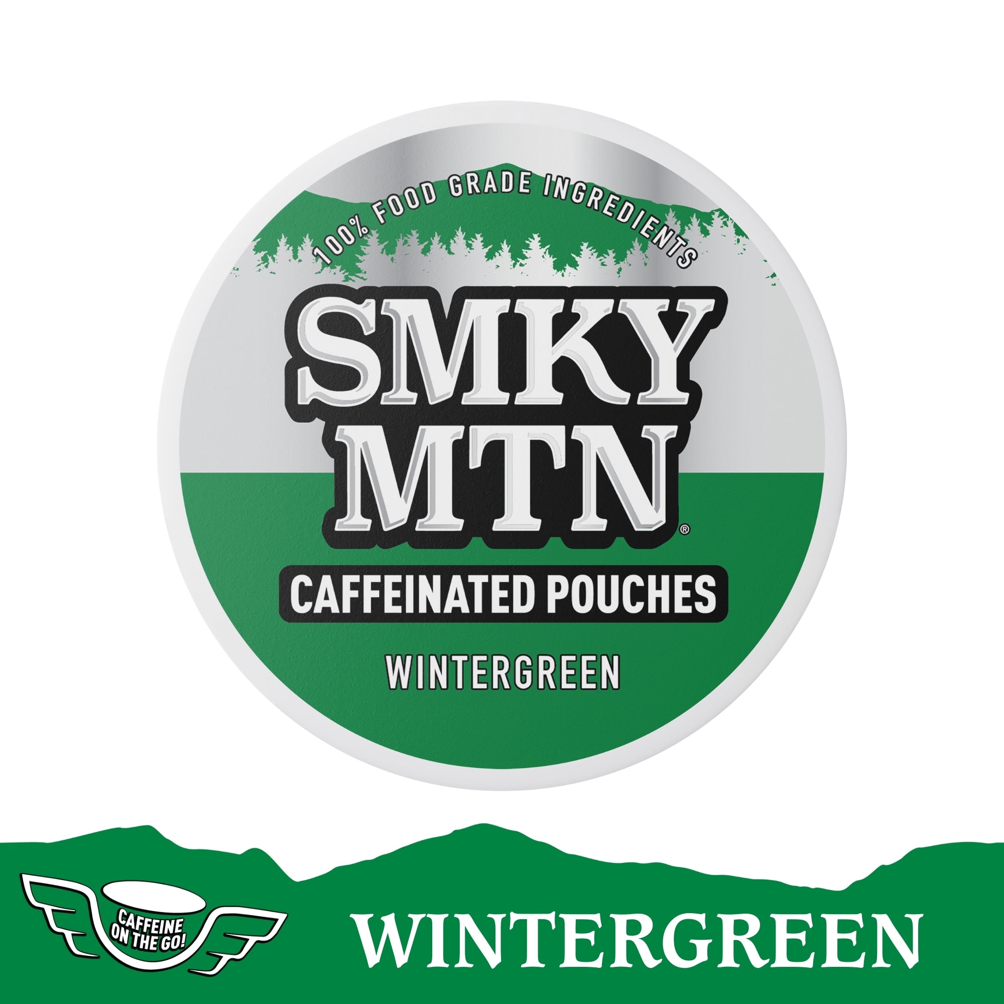 Smky MTN caffeinated pouches wintergreen packaging on a white background