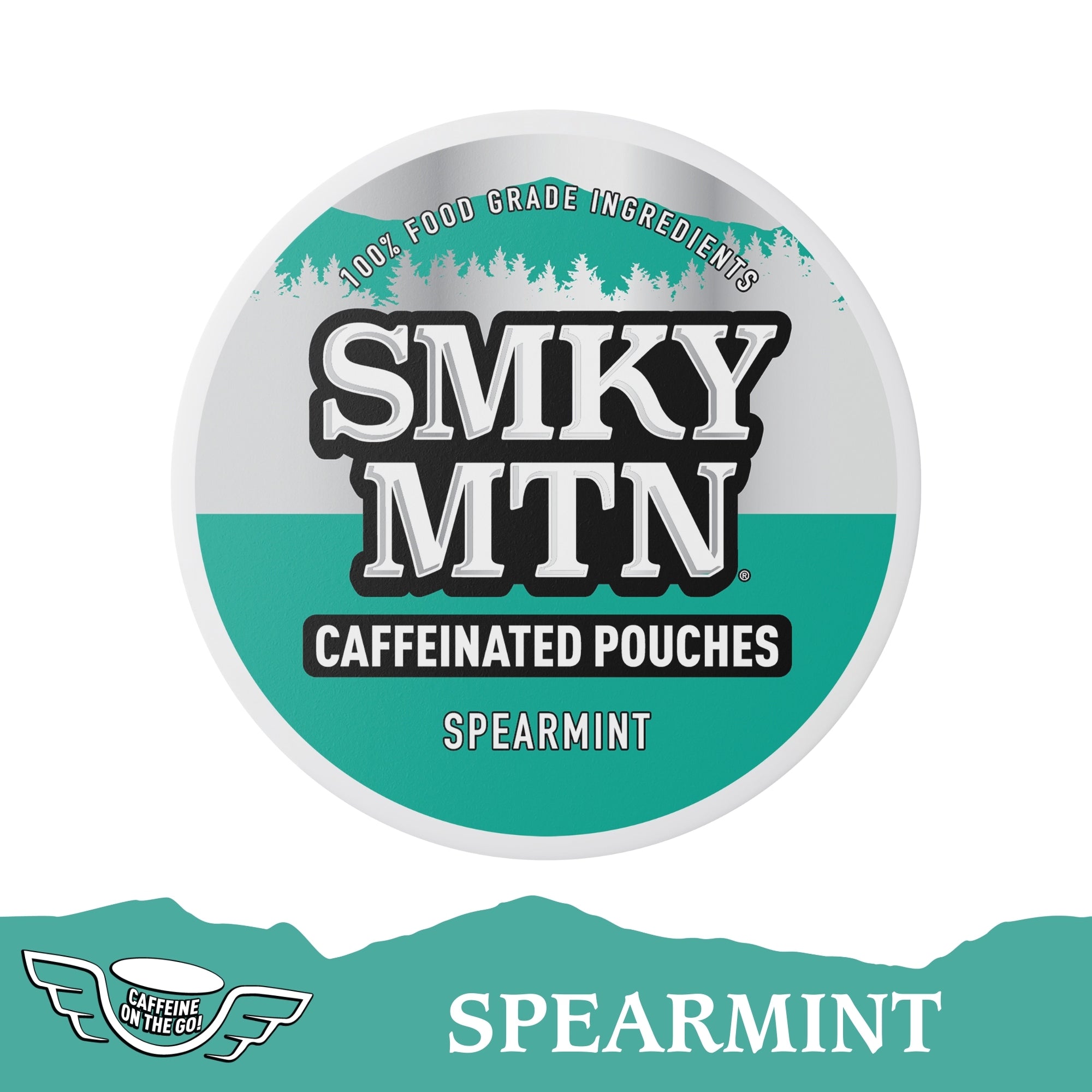 Smky MTN caffeinated pouches spearmint packaging on a white background
