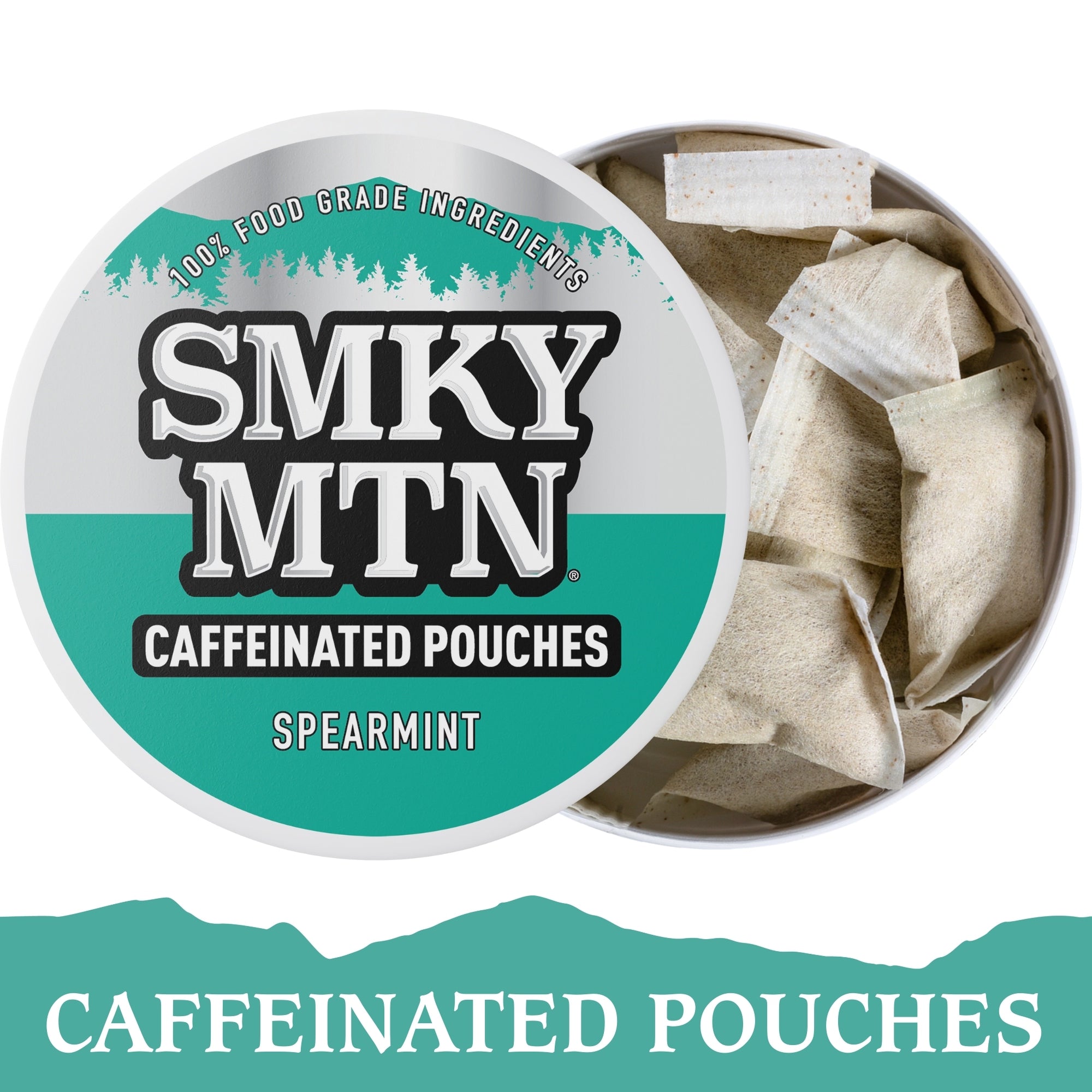 Smky MTN caffeinated pouches packaging with spearmint flavor on a white background