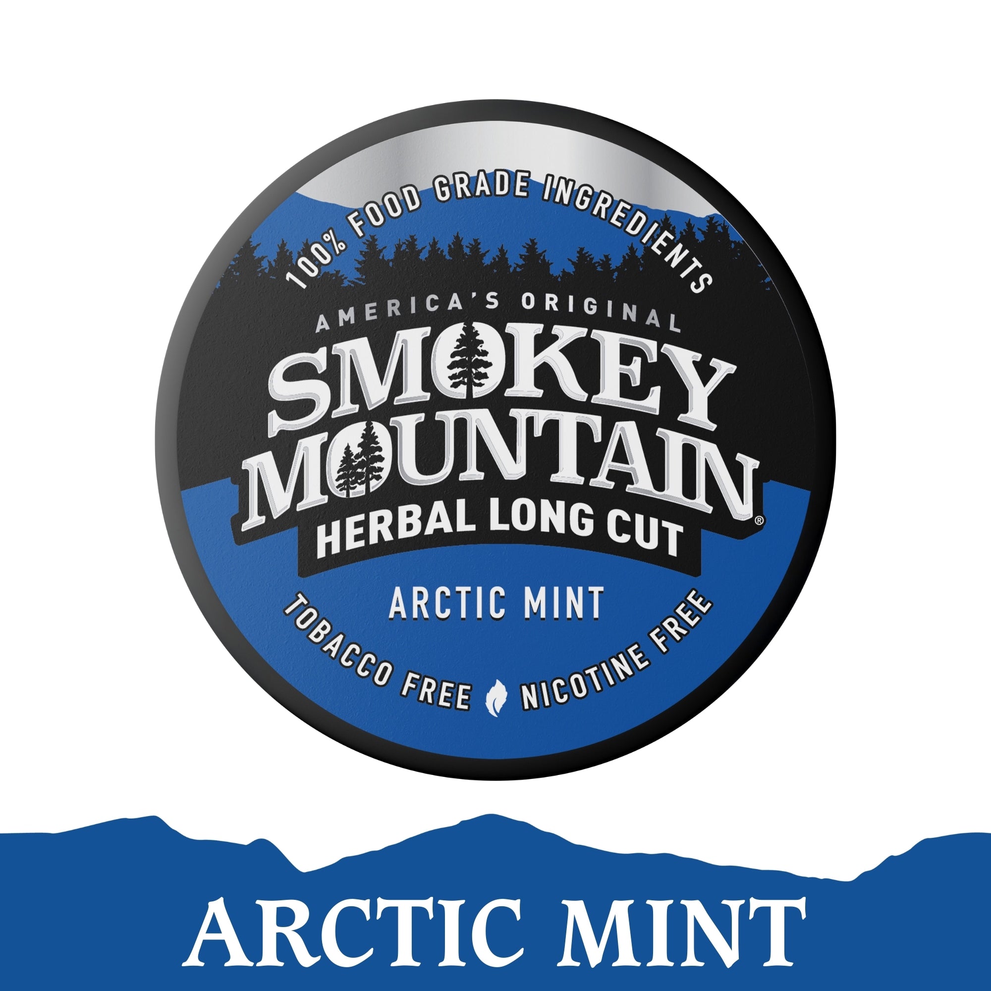 Smokey Mountain Herbal Long Cut Arctic Mint packaging with blue and black design.