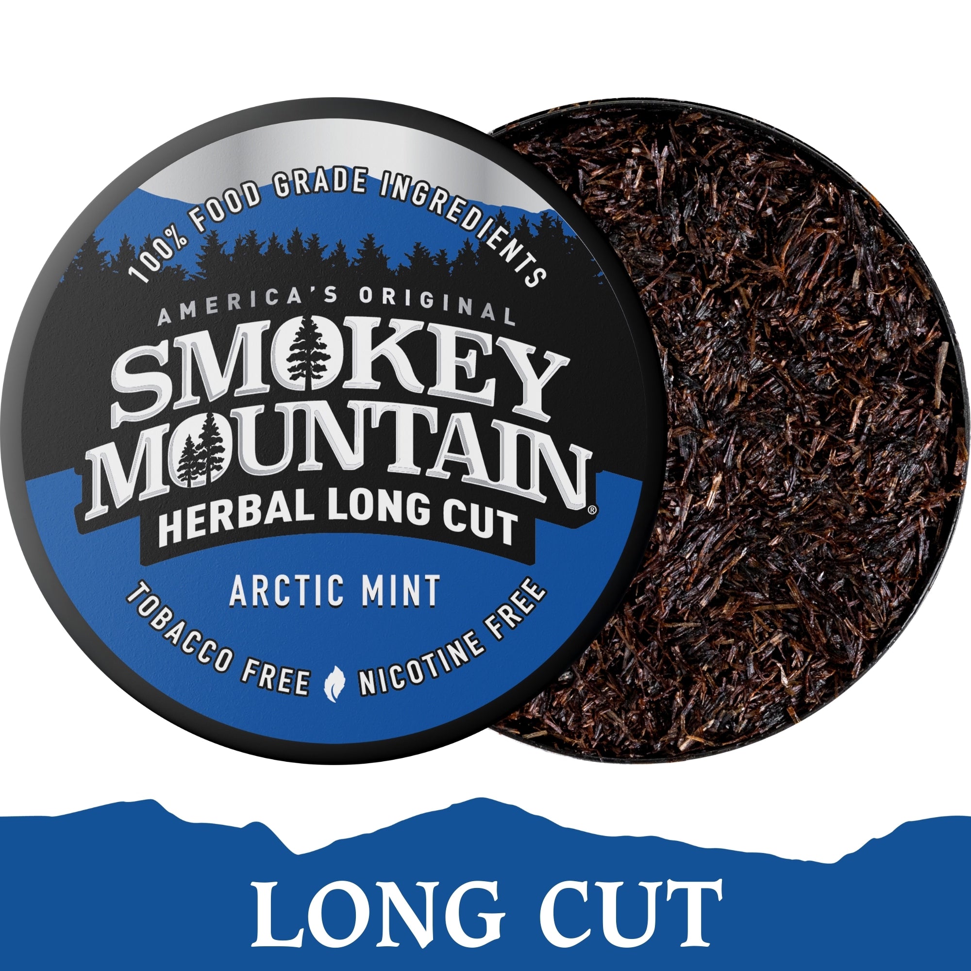 Smokey Mountain Herbal Long Cut Arctic Mint packaging with visible tea leaves.