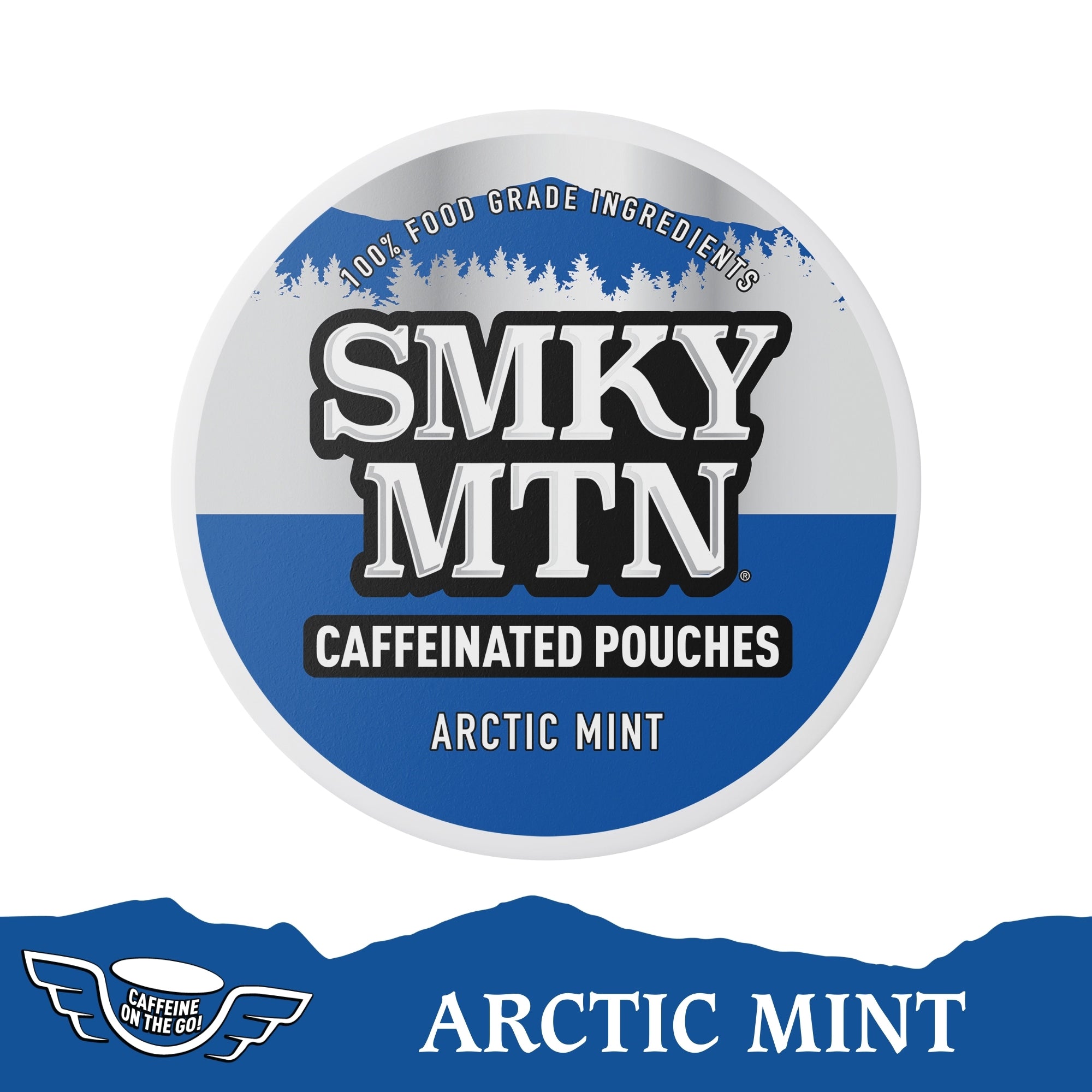 Smky MTN Arctic Mint caffeinated pouches packaging on a white background