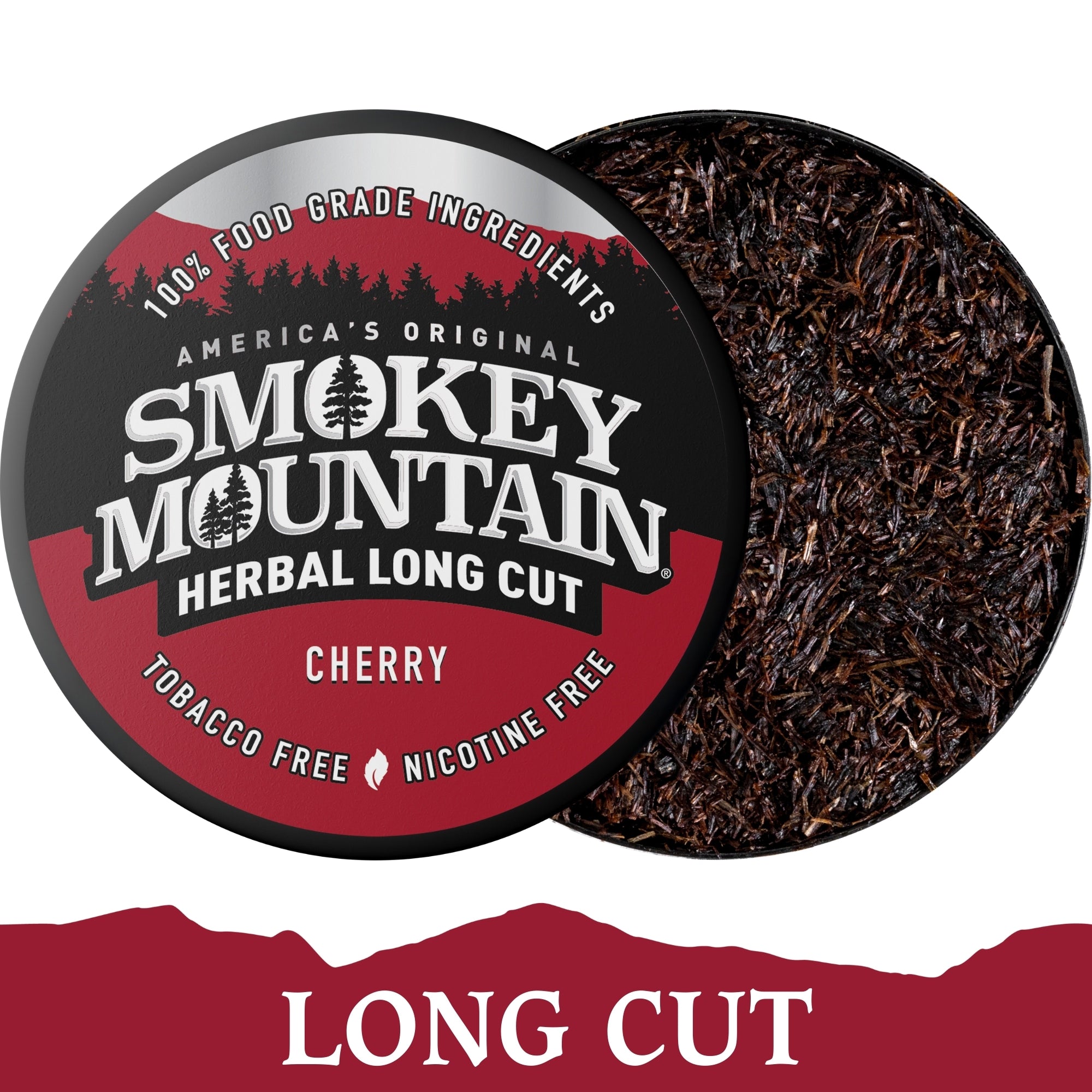 Smokey Mountain Herbal Long Cut cherry tobacco product with packaging