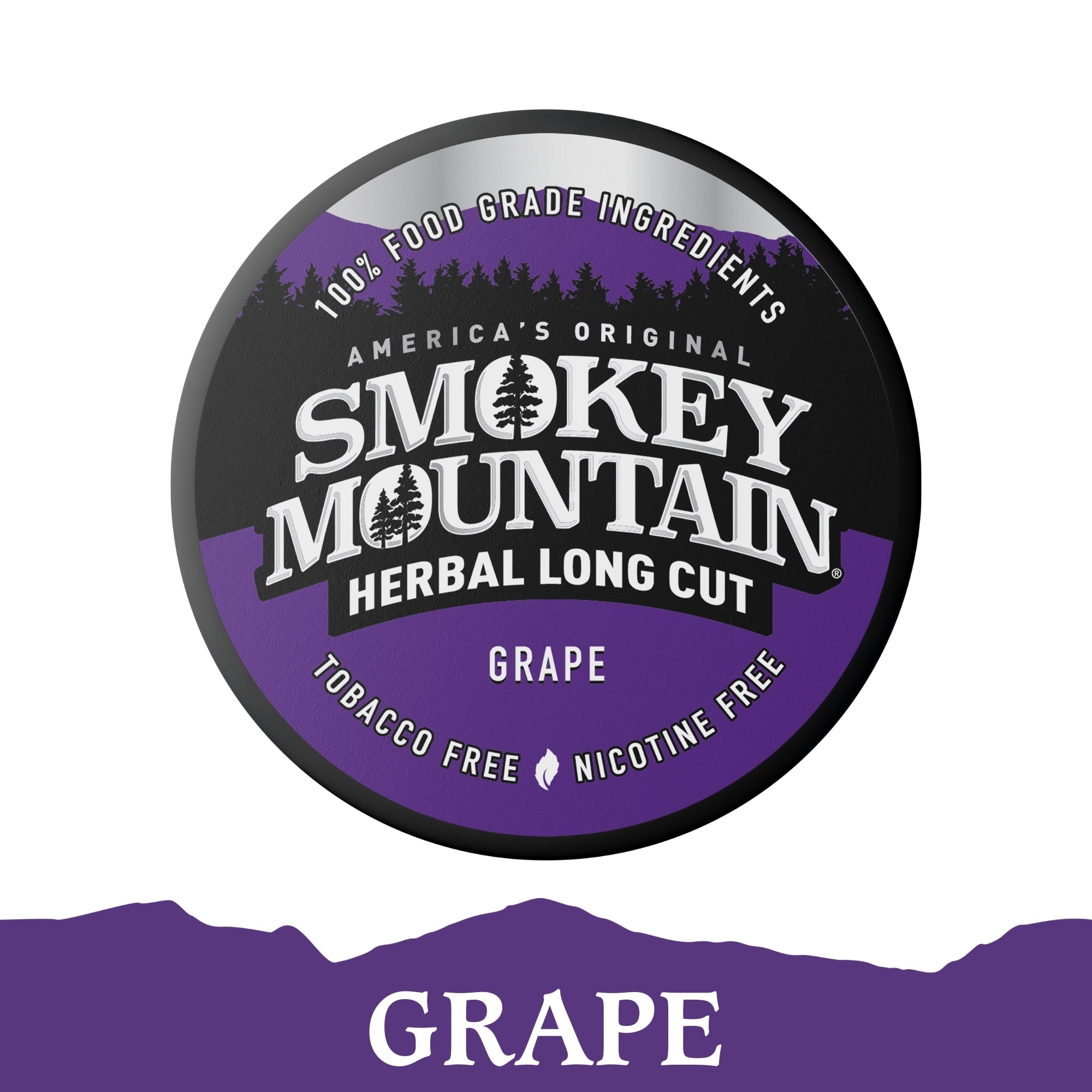 Smokey Mountain Herbal Long Cut Grape product packaging with purple and black design.
