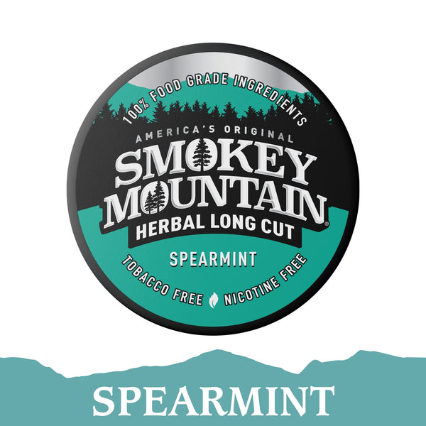 Smokey Mountain Herbal Long Cut Spearmint packaging on a white background