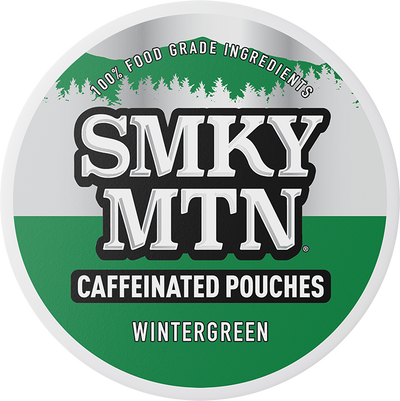 Smky MTN caffeineinated pouches wintergreen packaging on a white background