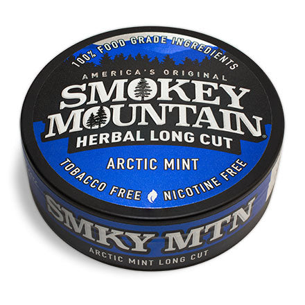 A can of smokey mountain arctic mint long cut on a white background.