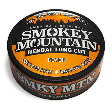 A can of smokey mountain peach long cut  on a white background.