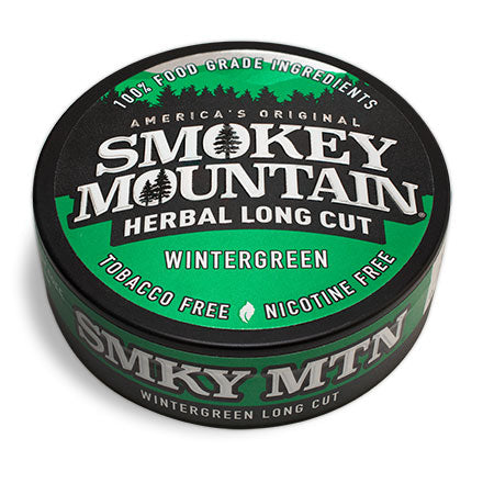 A can of smokey mountain wintergreen long cut on a white background.